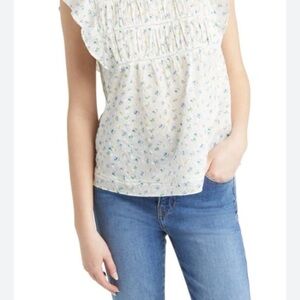 Reiss Floral Ruffle Blouse - Cream